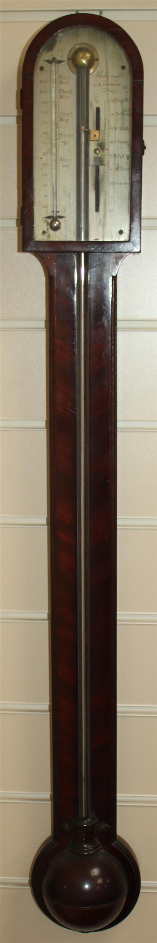 Rubergalli of London. A Regency mahogany stick barometer 3ft.